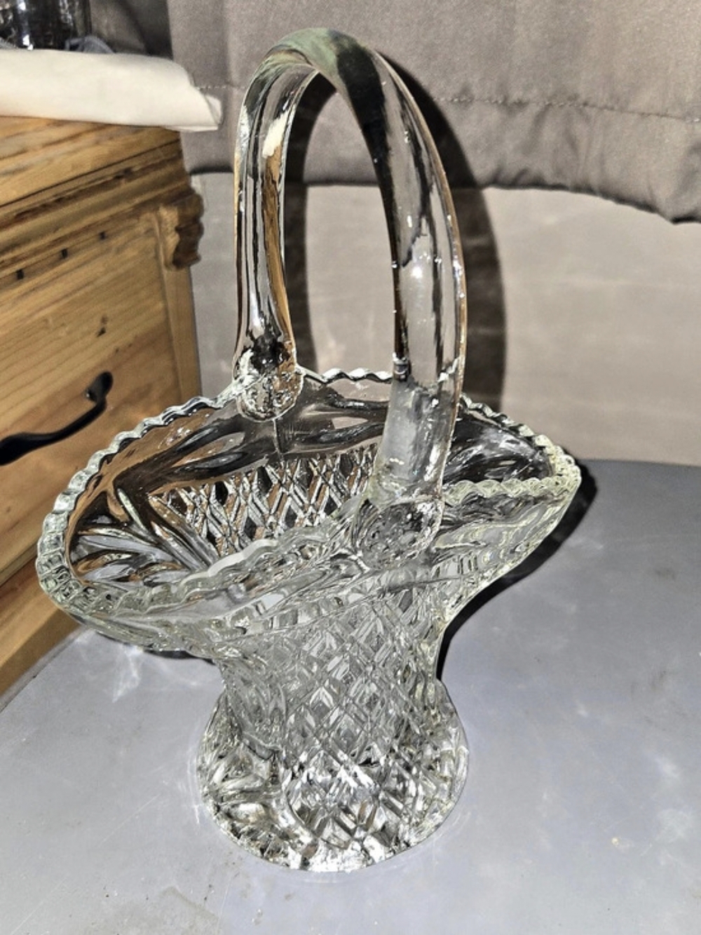Clear Cut Glass Basket Decor